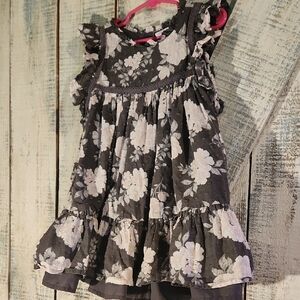 Tahari Gray and White Ruffled Tiered Sundress